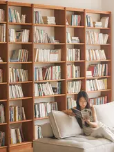 全体壁面対応の木製書庫【チェリーウッド・リビング用・スタイリッシュデザイン】
