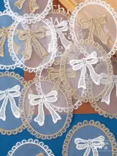 リボンデザインのポリエステル刺繍レース布パッチ【立体花・手作り服飾装飾】
