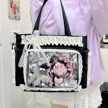 レースデザインのトートバッグ【二次元スタイル・ショルダーバッグ・通勤用】（セットアップ対応）