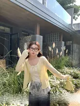 春用薄手ニットカーディガン【UVカット・イエロー・韓国風】