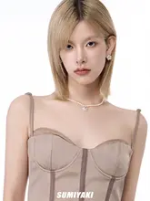 薄荷グリーンの天然淡水パールネックレス【軽やかなデザイン・女性用・ロックボーンチェーン】