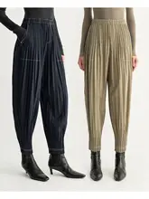 加厚風琴褶美利奴羊毛パンツ【脚型補正・スリムテーパード】