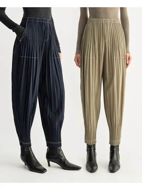 加厚風琴褶美利奴羊毛パンツ【脚型補正・スリムテーパード】