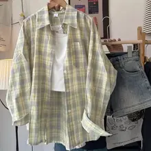 大きいサイズのグリーンチェック純綿シャツジャケット【春用・カジュアル・中長丈・日焼け対策】