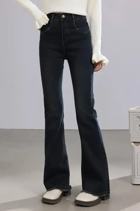 加絨デニムパンツ【レトロデザイン・スリムフィット・フレア】