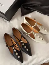 フランス風 パール付きフラットサンダル【レディース・浅口・先細・マリージェーンスタイル】