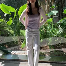 優れたフィット感のレース切替えシャツとストレートパンツ【体型を引き立てる・長丈・プルオーバー型】（セットアップ対応）