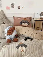 可愛らしい犬柄の全棉ベッドリネン【敷き布団・掛け布団カバー・枕カバー】（セットアップ対応）