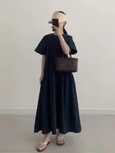 夏用ゆったりシンプルドレス【ラウンドネック・パフスリーブ・ティアードデザイン】