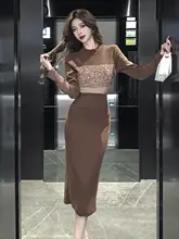 シルバーラメニットロングドレス【フレンチスタイル・秋冬用・スリムフィット】