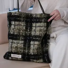 ショルダーバッグ レディース 帆布 チェック柄 大容量 上品 通勤