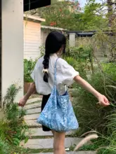 Maymoon 大容量キャンバスショルダー トートバッグ【夏用・小倉ブルー・デザイン性あり】