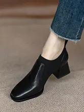 春秋用 中ヒールのレディースシューズ【柔らかい羊革・編み上げデザイン・スクエアトゥ】