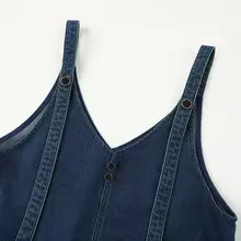 フィット Vネック ノースリーブジャンパードレス【ブルー・デニム風・ミディ丈】（セットアップ対応）