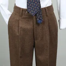 秋冬用 レトロコーヒーカラー メンズハーフパンツ【ウィンターウールブレンド・ヘリンボーン柄】