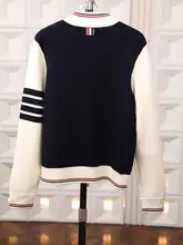 暖かく体型をカバーする100%ウール配色ニットカーディガン