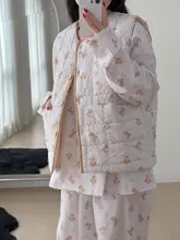 秋冬用 極上の柔らかさの両面起毛パジャマ【月とクマのプリント・長袖・ロングパンツ・女性用】（セットアップ対応）