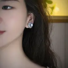 天然水沫子玉石のイヤリング【純銀装飾・高級感あるデザイン・女性用】