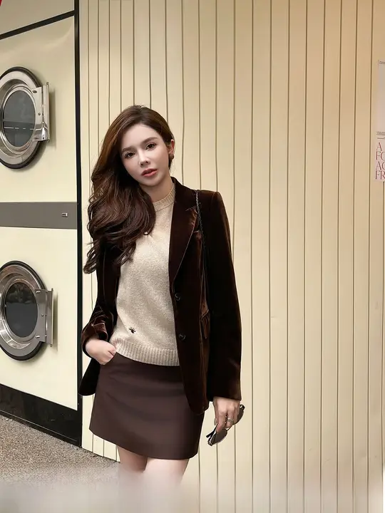 レトロな雰囲気のモカカラー ハイウエストタイトスカート【春用・美スタイル効果】