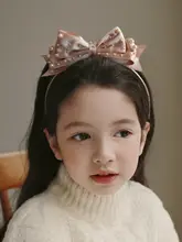 華やかなデザインの子供用リボンヘアバンド【手作り・パール付き・プリンセス風】