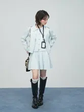 2点セット レディース ニットベスト プリーツスカート アーガイル柄 プレピートラッド ブルー 春 「ONEOFUUU」