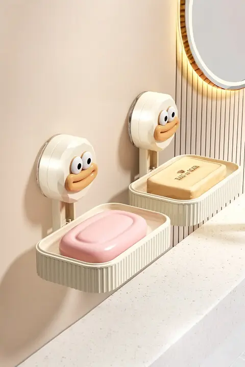 吸盤式 壁掛け肥皂置き【二段・水切り機能付き・家庭用・バスルーム用】