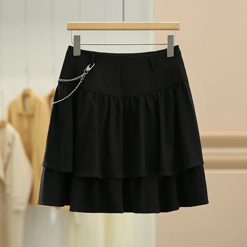 立体フラワーデザインのチェーン付きタイトスカート【冬用・通勤向け】