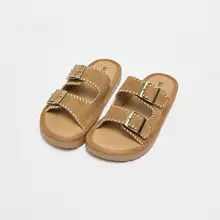 女性用夏季リゾート風サンダル【オープントゥ・中厚底・外縫いデザイン】