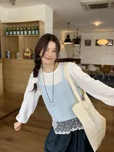 柔らかなネット生地のブラウスとニットタンクトップ【女性用・春向  け・デザイン性の高いスタイル】（セットアップ対応）