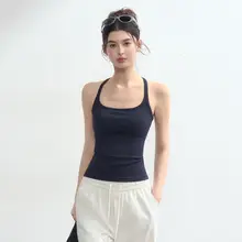 DCW スポーツブラトップ【パッド付き・ボディラインを引き立てる・フィットネス・ランニング・ヨガ用・ノースリーブ】