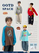 長袖Tシャツ キッズ ボーイズ 綿100% カートン柄 インナー トップス 春