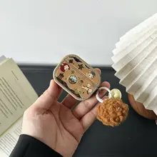 イヤホンケース ヴィンテージ グラフィティアート 犬柄 ラインストーン ブラウン 耐衝撃 AirPods対応「HEYYEH」