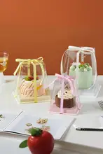 透明な異形デザインの子供用誕生日ケーキボックス【バレンタイン・リボン装飾・バイキングテーマ】