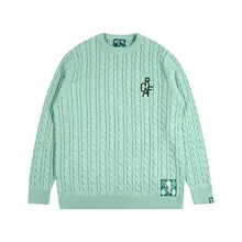 カラフルな麻のニットセーター【ケーブル編み・刺繍デザイン】