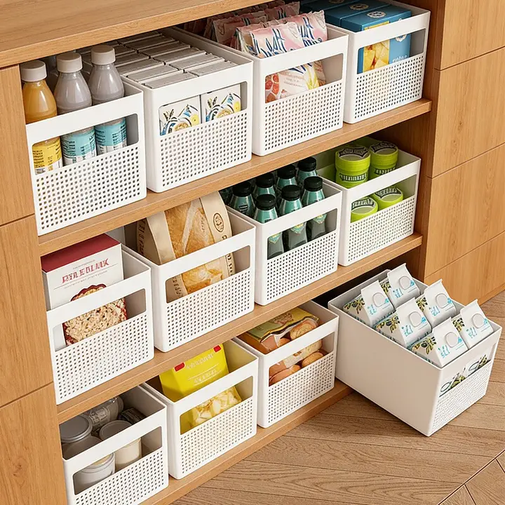 シンプルなプラスチック収納ボックス【デスク用・長方形・キッチン収納】