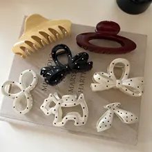 ドット柄犬モチーフバンスクリップ【リボン付き・高級感・後ろ髪用】