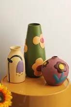 花瓶 陶器 手描き ヴィンテージ エスニック モランディカラー インテリア雑貨