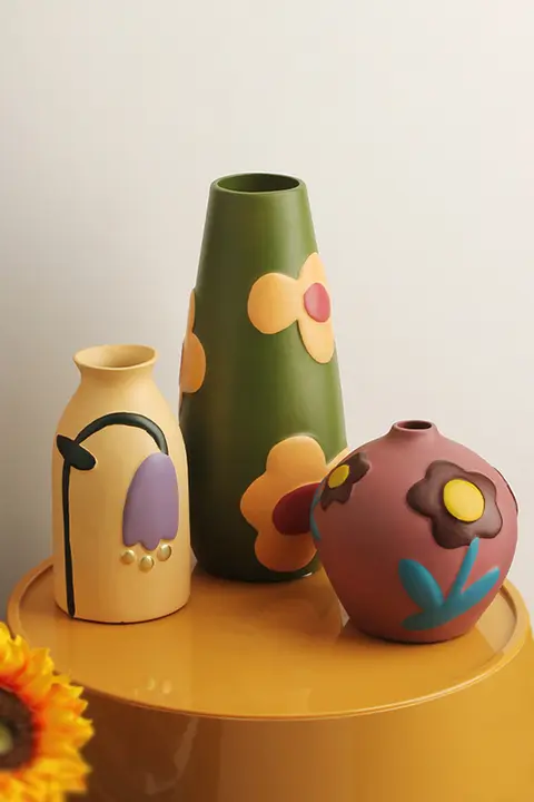 花瓶 陶器 手描き ヴィンテージ エスニック モランディカラー インテリア雑貨