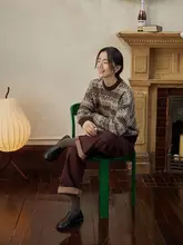 Venusラインのウールニットセーター【冬用・レトロ・ラウンドネック・粗編み】