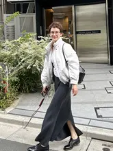 MsDidion 羊毛混紡 秋冬用ハイウエストニットスカート【高密度・変形防止・グレー】
