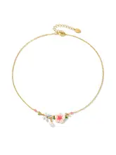 デザイン性の高いムクゲの花とトンボのネックレス【カジュアル・鎖骨チェーン】