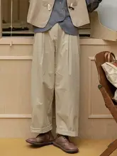 カーキ色の工装カジュアルパンツ【女性用・ワイドレッグ・春向け】