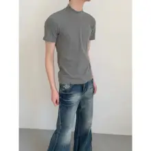 Tシャツ メンズ 半袖 モックネック 無地 スリムフィット 肌触り良好 インナー