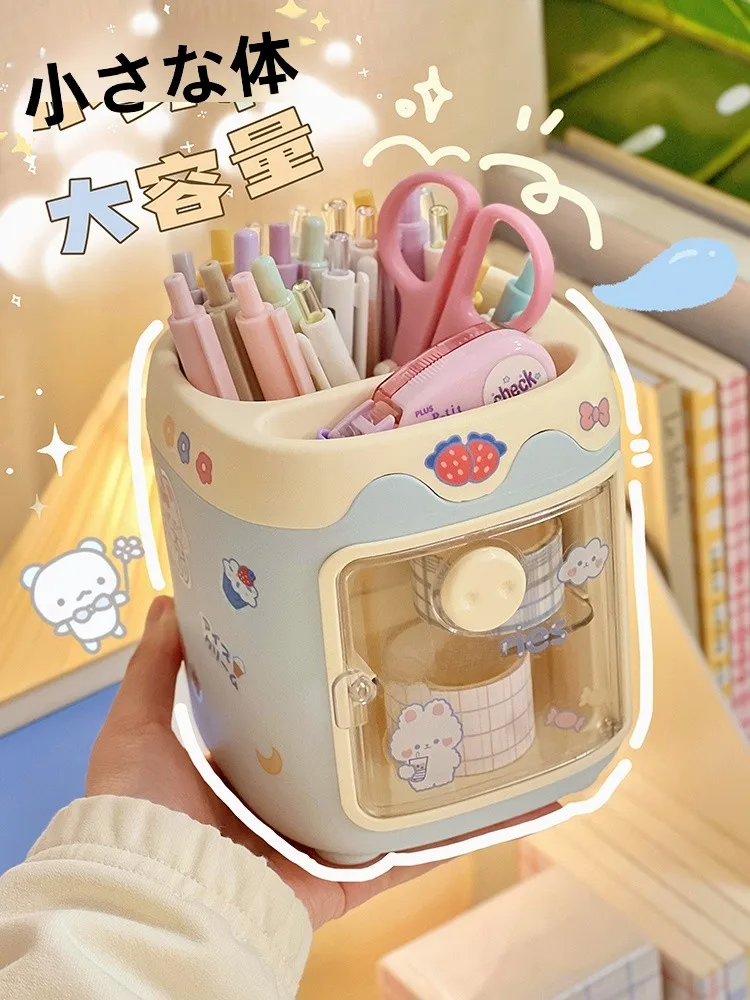 可愛い女の子デザインのペン立て収納ボックス：オフィスデスク周り小物の機能と使いやすさ