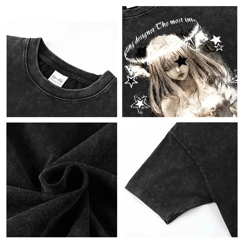 オーバーサイズアニメデザインTシャツ【ダークスタイル・ショートスリーブ・エッジの効いた仕上げ】