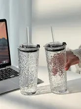 大容量 蓋付きストローグラス【透明・コーヒー用・オフィス向け】