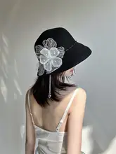 フラワーモチーフ付きファッションフィッシャーハット【UVカット・夏用・かわいいデザイン】（セットアップ対応）