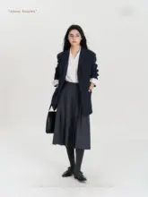 クラシックハイウエストプリーツスカート【通勤用・ロング丈・高級感あるデザイン】（セットアップ対応）