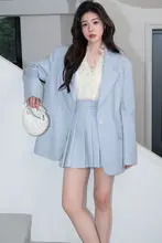 通勤用の肩パッド付きブレザーとプリーツスカート【ゆったりシルエット】（セットアップ対応）