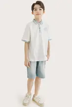 チェック柄デザインの子供用ポロシャツ【学院風・夏用・半袖】（セットアップ対応）